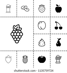 Fruit icon. collection of 13 fruit filled and outline icons such as apple, pear, berry, peach, grape, bean, slot machine, strawberry. editable fruit icons for web and mobile.