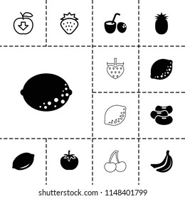 Fruit icon. collection of 13 fruit filled and outline icons such as lemon, drink coconut, pineapple, strawberry, apple download. editable fruit icons for web and mobile.