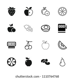 Fruit icon. collection of 16 fruit filled and outline icons such as apple, bean, lemon, pear, cherry, avocado, watermelon, strawberry. editable fruit icons for web and mobile.