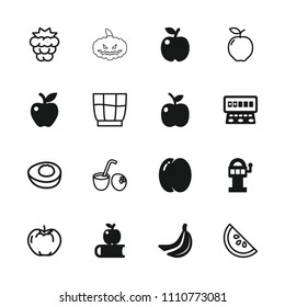 Fruit icon. collection of 16 fruit filled and outline icons such as peach, slot machine, apple, apple on book, slot machine, mulberry. editable fruit icons for web and mobile.