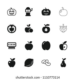 Fruit icon. collection of 16 fruit filled and outline icons such as peach, slot machine, apple, pear, tomato, pumpkin haloween, bean. editable fruit icons for web and mobile.