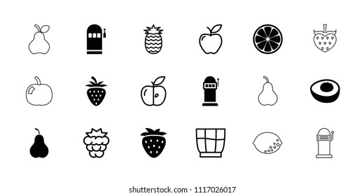 Fruit icon. collection of 18 fruit filled and outline icons such as avocado, mulberry, apple, drink, pineapple, strawberry, pear. editable fruit icons for web and mobile.