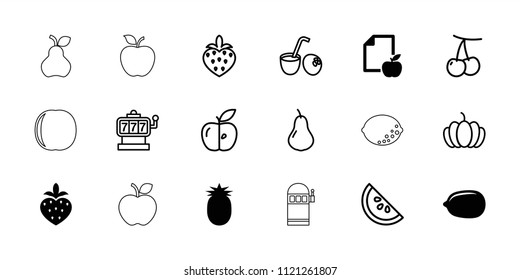 Fruit icon. collection of 18 fruit filled and outline icons such as lemon, paper and apple, strawberry, pineapple, pear, cherry. editable fruit icons for web and mobile.
