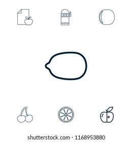 Fruit icon. collection of 7 fruit outline icons such as lemon, apple, peach, cherry, slot machine, paper and apple. editable fruit icons for web and mobile.