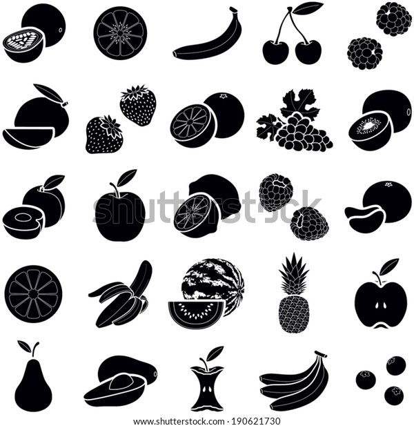 Fruit Icon Collection Vector Silhouette Illustration Stock Vector ...