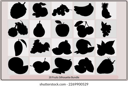 Fruit icon collection,silhouette various fruits ,Fruits and berries black silhouettes