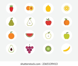 fruit icon flat vector set 