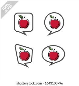 Fruit icon inside speech bubble set of 4, isolated flat design vector illustration.