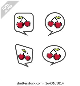 Fruit icon inside speech bubble set of 4, isolated flat design vector illustration.