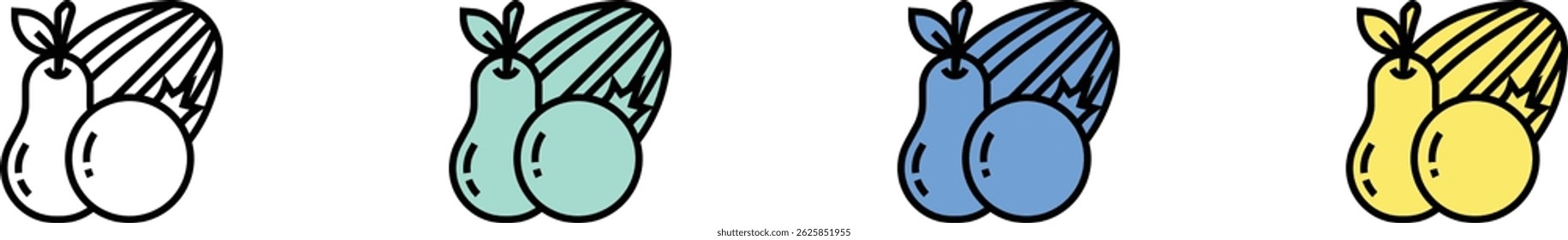 fruit icon. Outline, Green, Blue and Yellow Style Design Isolated On White Background