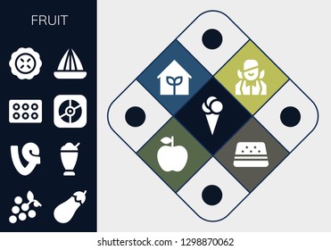  fruit icon set. 13 filled fruit icons. Simple modern icons about  - Ice cream, Grapes, Eggplant, Vine, Milkshake, Cupcake, Apple, Pie, Juicer, Croupier, Garden, Watermelon