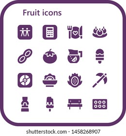 fruit icon set. 16 filled fruit icons.  Simple modern icons about  - Apple, Food, Bitterballen, Peanut, Tomato, Lemonade, Ice cream, Salad, Dragon fruit, Pick, Mustard, Picnic