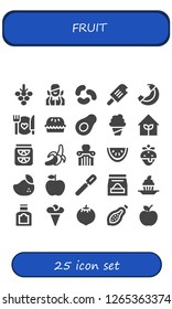  fruit icon set. 25 filled fruit icons. Simple modern icons about  - Grapes, Croupier, Jelly beans, Ice cream, Banana, Food, Pie, Avocado, Garden, Lemonade, Apple, Watermelon