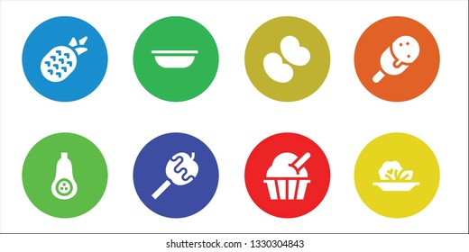 fruit icon set. 8 filled fruit icons.  Simple modern icons about  - Pineapple, Butternut squash, Bowl, Caramelized apple, Jelly beans, Ice cream, Salad