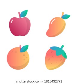 Fruit icon set, apple, mango, orange, strawberry fruit icon. Gradient vector illustration