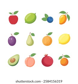 Fruit icon set with apple, mango, avocado, lemon and pear
