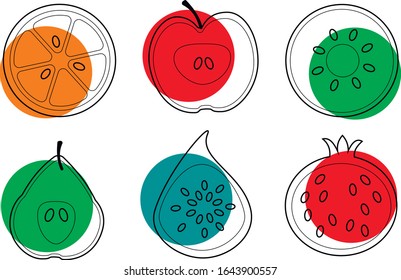 fruit icon set of Apple, pear, pomegranate, Fig, kiwi, orange
