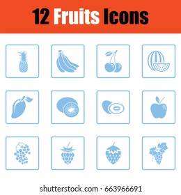 Fruit icon set.  Blue frame design. Vector illustration.
