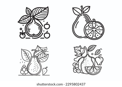 Fruit Icon set, cartoon fruits isolated on white background, Simple lineart outline elements collection, clean simple design