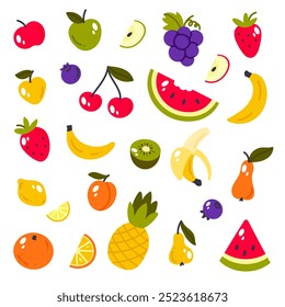 Fruit icon set. Cartoon illustration of fruit vector icons for web design