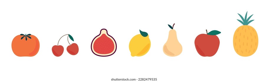 Juego de iconos de fruta. Conjunto de frutas estilo caricatura
