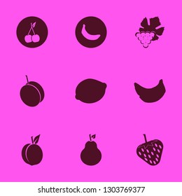 fruit icon set with cherry, lemon and peach vector illustration