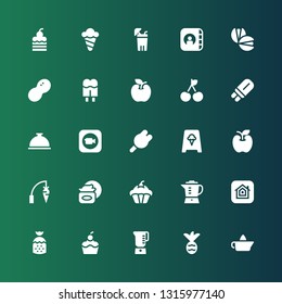 fruit icon set. Collection of 25 filled fruit icons included Citrus juicer, Pineapple, Blender, Cupcake, Strawberry, Apple, Cream, Carrot, Ice cream, Foods, Popsicle, Cherry, Peanut