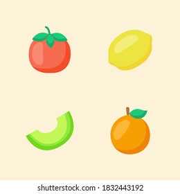Fruit icon set collection tomato lemon melon orange white isolated background with color flat outline style
