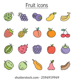 Fruit icon set in color line style