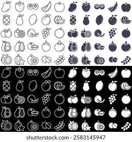 Fruit icon set design stroke and silhouette, eps 10, editable.