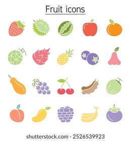 Fruit icon set in flat color style
