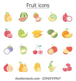 Fruit icon set in flat color style