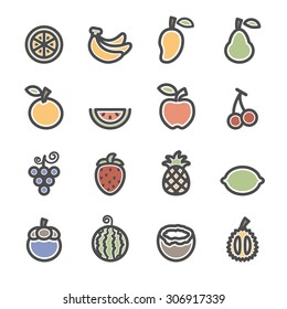 fruit icon set, flat line version, vector eps10.