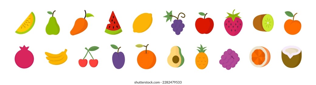 Fruit icon set. Flat style fruit set