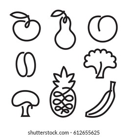 fruit icon set - foods vector flat design set