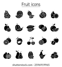 Fruit icon set in glyph style