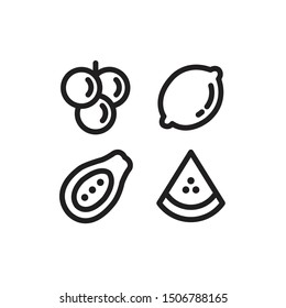 Fruit Icon Set , Grapes, Lemon, Papaya, Watermelon Slice, Vector Illustration .