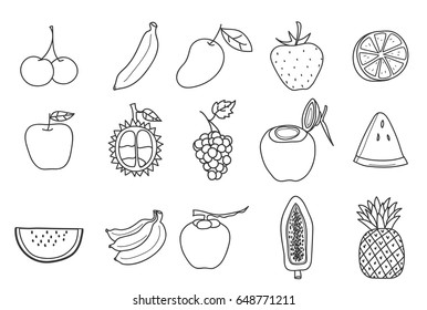 fruit icon set hand drawn vector art illustration