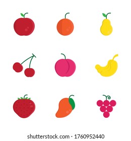 Fruit Icon Set Illustration. Flat Style icon set. colorful icon set of fruit.
