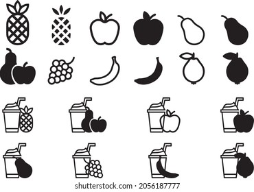 Fruit icon, Set of fruit isolated on white background