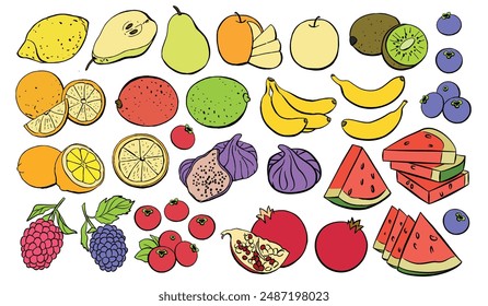 Fruit Icon Set Isolated on White Background