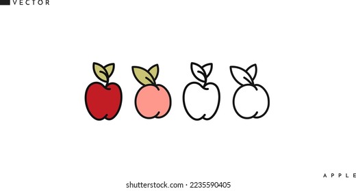 Fruit icon set.  Isolated peach and apple outline style