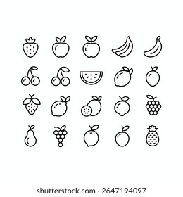 Fruit Icon Set  Line Style Fruit Collection Vector illustration on white background.