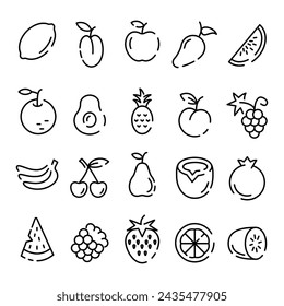 Frucht-Icon-Set. Lineares Fruchtset