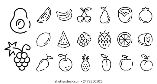 Fruit icon set. Linear style fruit set. Vector illustration.