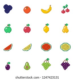 Fruit icon set pixel art