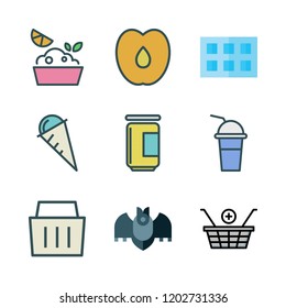 Fruit Icon Set. Vector Set About Jam, Lemon, Ice Cube Tray And Ice Cream Icons Set.