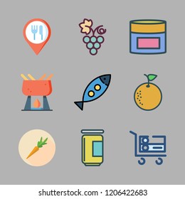 fruit icon set. vector set about orange, cream, food and trolley icons set.