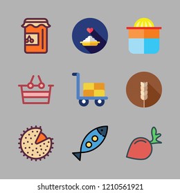 fruit icon set. vector set about squeezer, shopping basket, jam and trolley icons set.