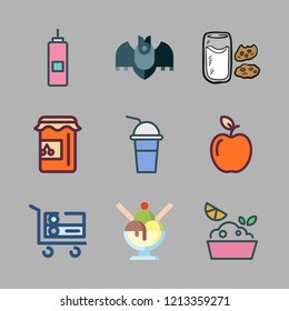 fruit icon set. vector set about jam, apple, trolley and ice cream icons set.